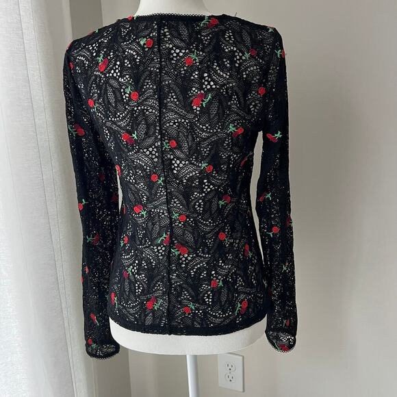 Free People Cherry Embroidered Black lace Top - Picture 5 of 6
